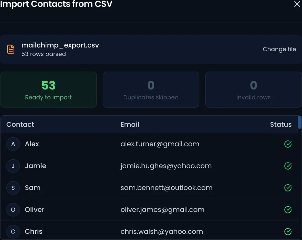 Import contacts from CSV in Open Comedy