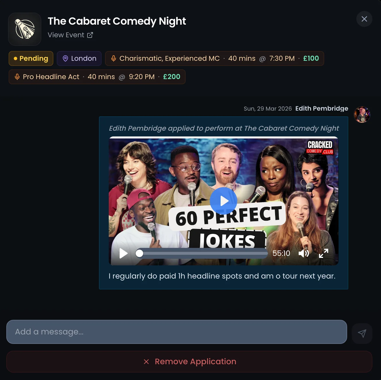 Apply to gigs with video and profile on Open Comedy