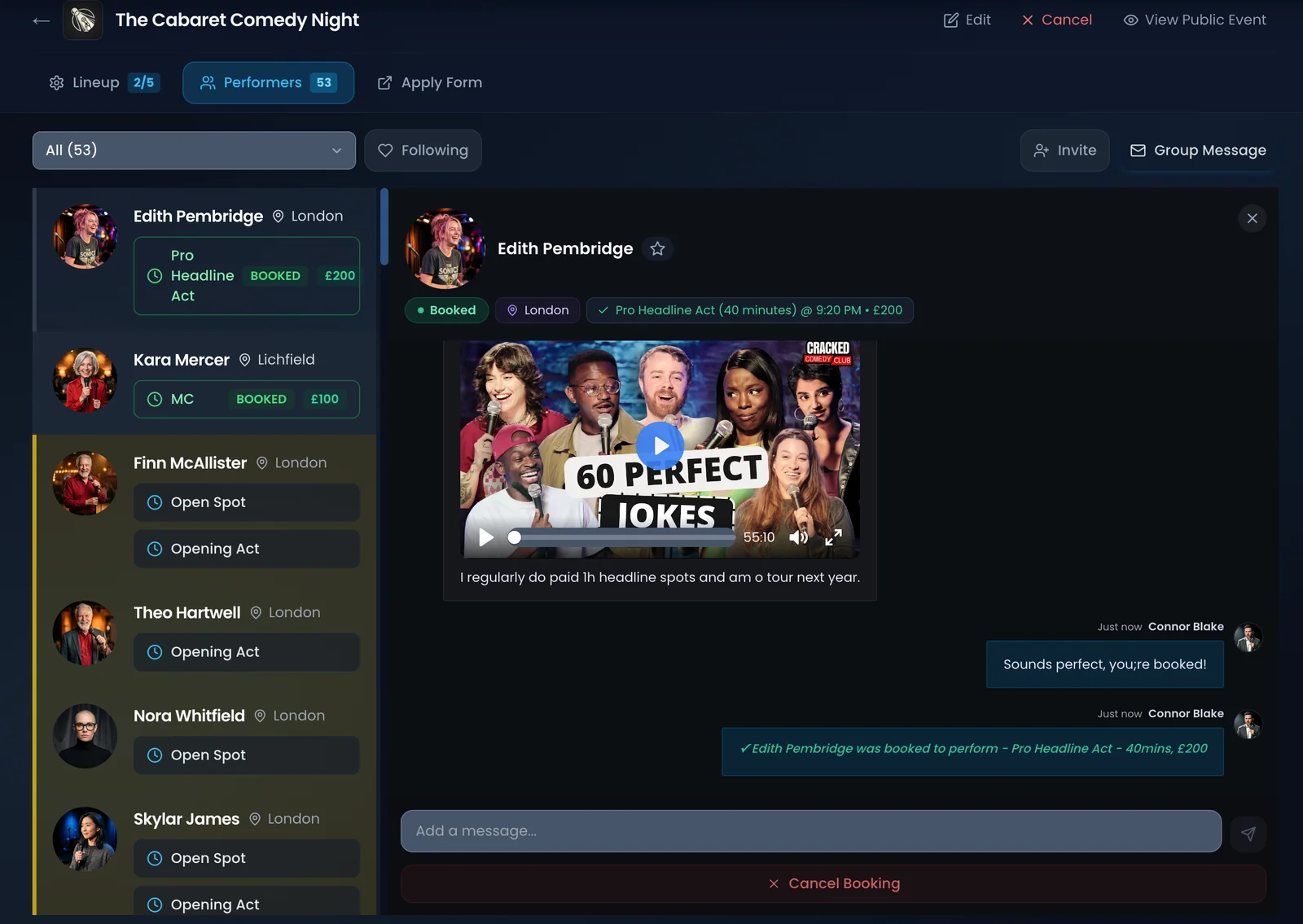 Lineup management dashboard